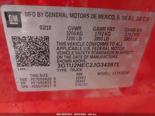 3GTU2NEC2JG343871 GMC Sierra 1500 Slt