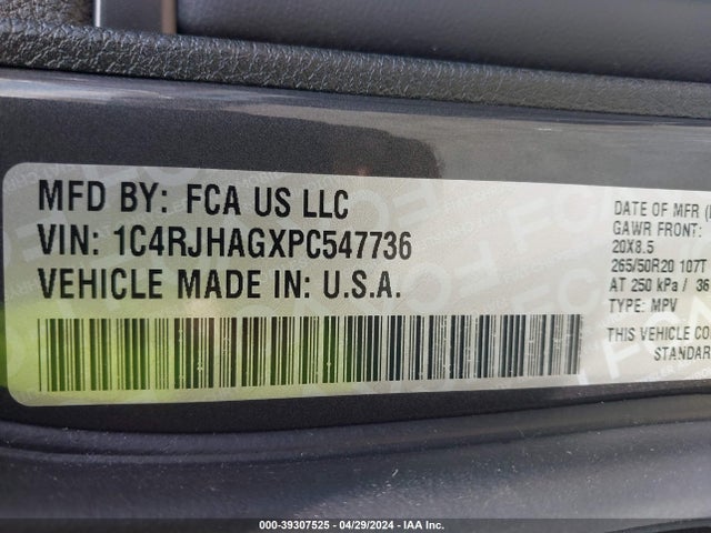 1C4RJHAGXPC547736 Jeep Grand Cherokee Altitude 4x4