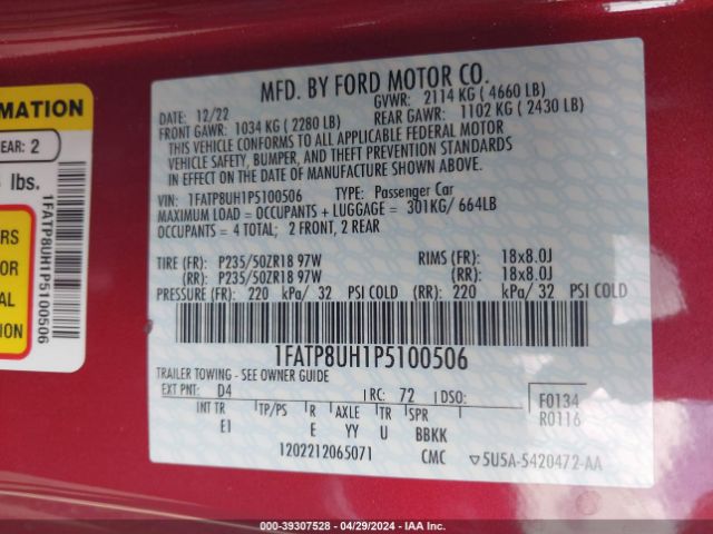 1FATP8UH1P5100506 Ford Mustang Ecoboost Premium
