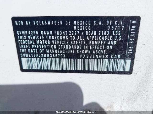 3VWL17AJXHM386703 Volkswagen Jetta 1.8t Sel/1.8t Sel Premium