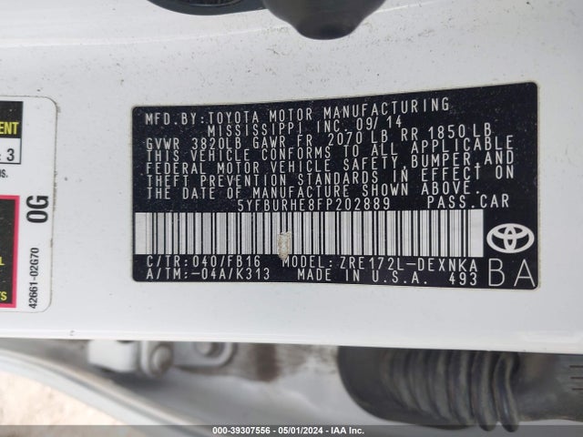 Toyota Corolla Le Plus 2015 5YFBURHE8FP202889 Image 9