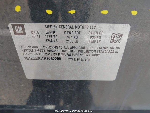 1G1ZJ5SU1HF252200 Chevrolet MALIBU HYBRID