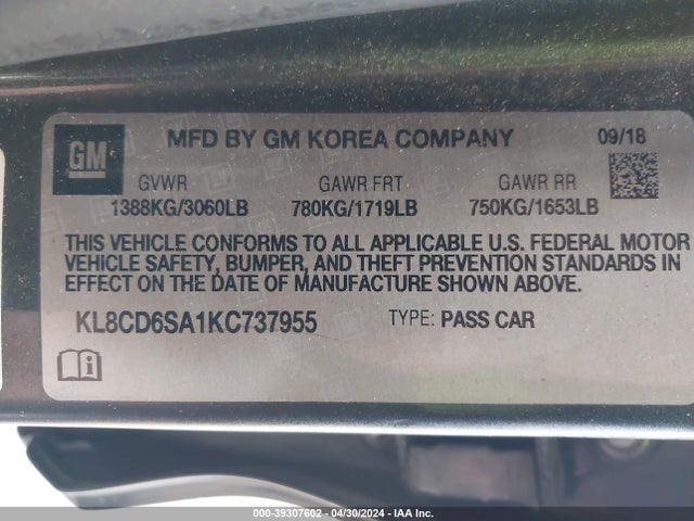 Chevrolet Spark 1lt Cvt 2019 KL8CD6SA1KC737955 Image 9