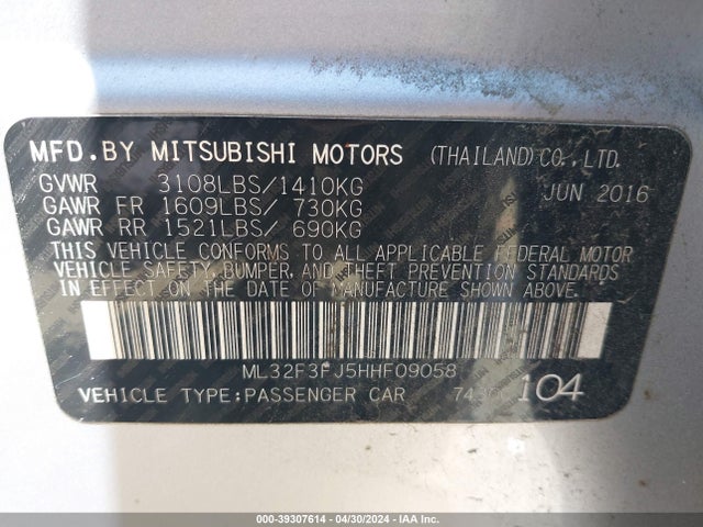 ML32F3FJ5HHF09058 Mitsubishi Mirage G4 Es