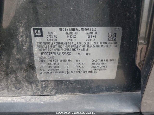 1GCGTBEN2J1229832 Chevrolet Colorado Wt