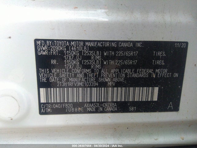 Toyota RAV4 LE 2021 2T3H1RFV9MC103394 Image 9