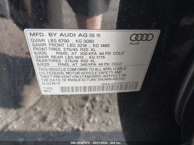 Audi Q7 3.0t Premium 2015 WA1LGAFE5FD027238 Image 9