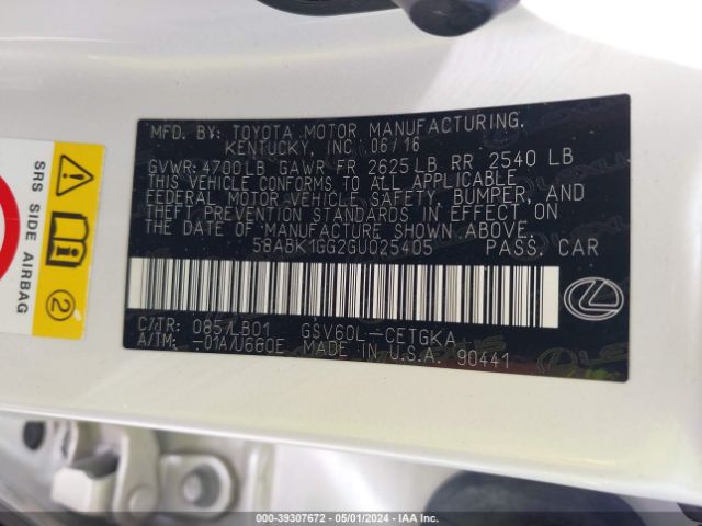 58ABK1GG2GU025405 Lexus ES 350