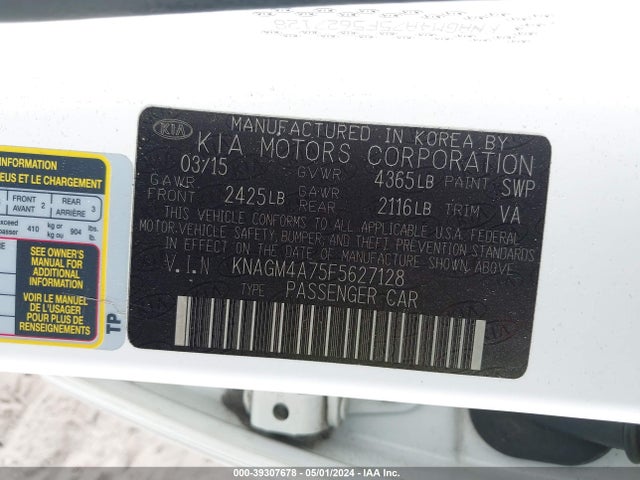 KIA Optima Lx 2015 KNAGM4A75F5627128 Image 9