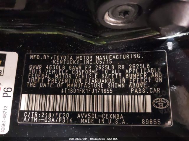 4T1BD1FK1FU171655 Toyota Camry Hybrid Le