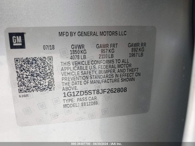 Chevrolet MALIBU LT 2018 1G1ZD5ST8JF262808 Image 9