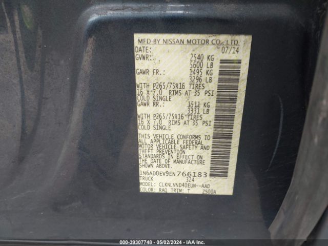 1N6AD0EV9EN766183 Nissan Frontier Pro-4x