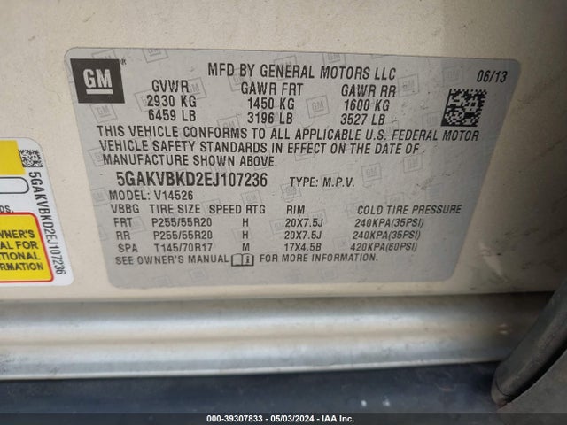 Buick Enclave Leather 2014 5GAKVBKD2EJ107236 Image 9