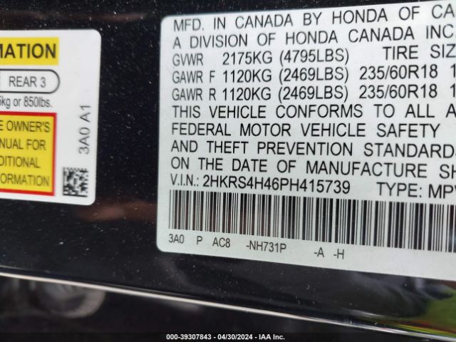 2HKRS4H46PH415739 Honda Cr-v Ex Awd