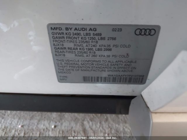 WA1GAAFY7P2107358 Audi Q5 Premium 45 Tfsi S Line Quattro