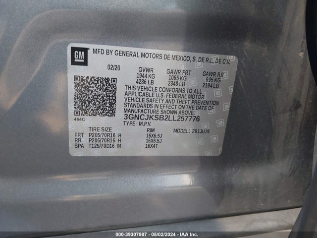 Chevrolet Trax Fwd Ls 2020 3GNCJKSB2LL257776 Image 9