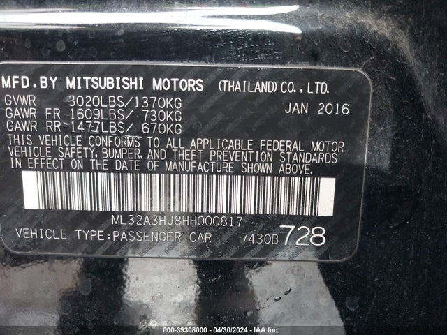 ML32A3HJ8HH000817 Mitsubishi MIRAGE ES