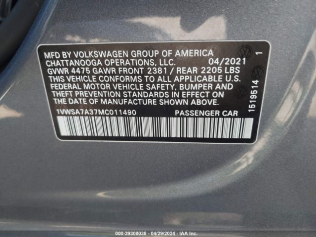 1VWSA7A37MC011490 Volkswagen Passat 2.0t Se