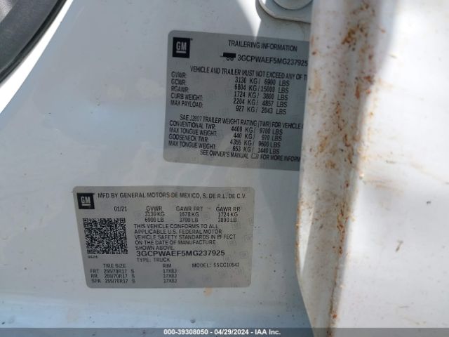 3GCPWAEF5MG237925 Chevrolet Silverado 1500 2wd  Short Bed Wt