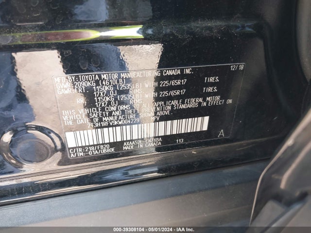Toyota RAV4 LE 2019 2T3H1RFV9KW004229 Image 9