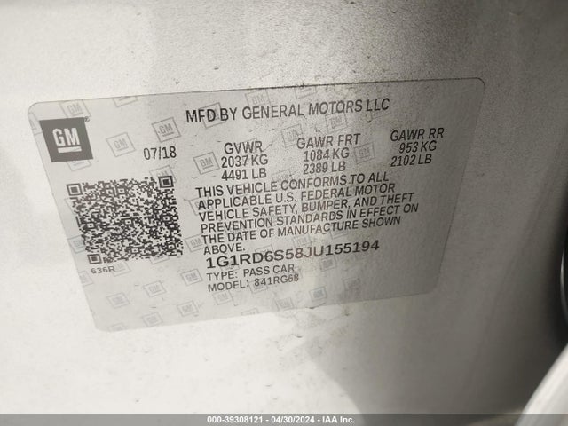 Chevrolet Volt Premier 2018 1G1RD6S58JU155194 Image 9