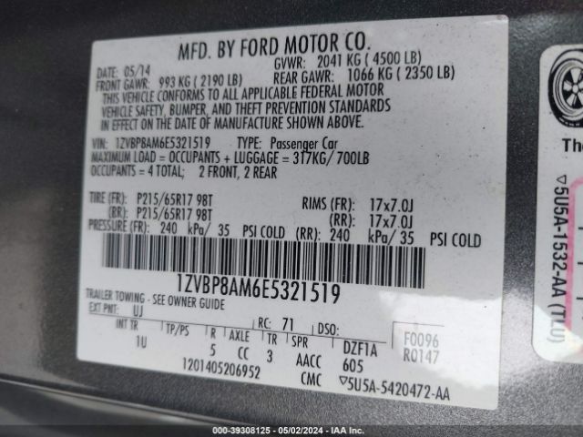 1ZVBP8AM6E5321519 Ford Mustang V6