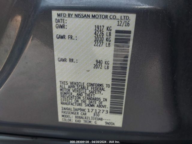 1N4AL3AP9HC171273 Nissan Altima 2.5 Sl