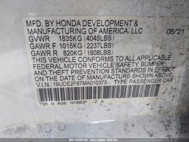 19UDE2F87MA010375 Acura Ilx Premium   A-spec Packages/technology   A-spec Packages