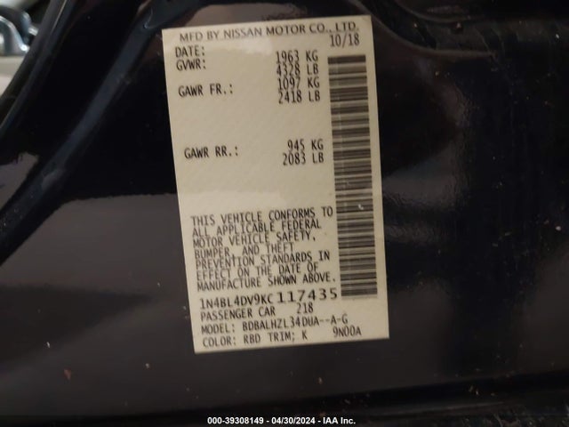 Nissan Altima 2.5 Sv 2019 1N4BL4DV9KC117435 Image 9