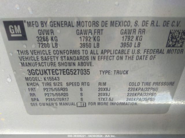 3GCUKTEC7EG527035 Chevrolet Silverado 1500 High Country