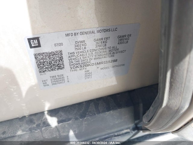 GMC Yukon 4wd Slt 2021 1GKS2BKD1MR115288 Image 9