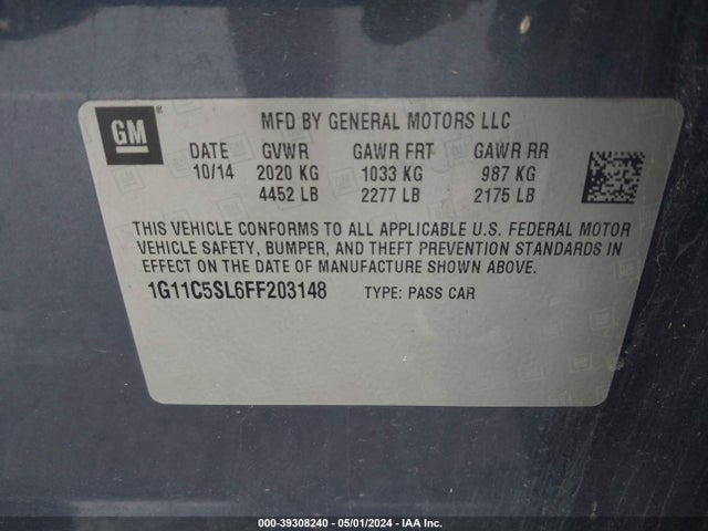 Chevrolet MALIBU 1LT 2015 1G11C5SL6FF203148 Image 9
