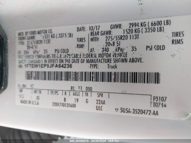 1FTEW1EP9JFA84236 Ford F-150 Xl