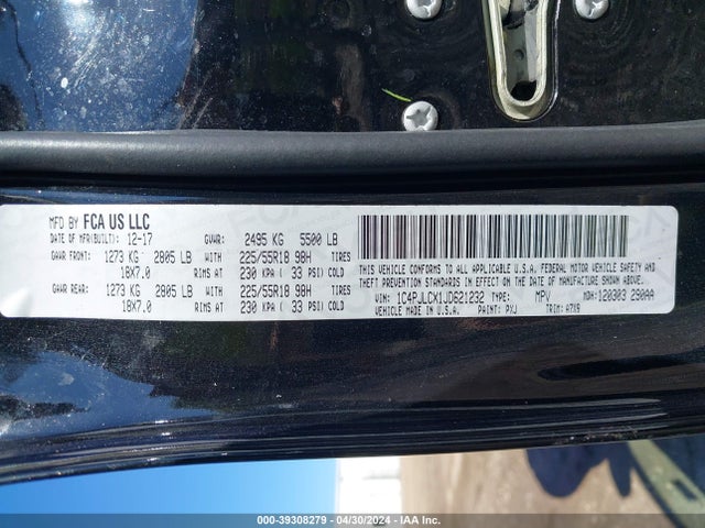 1C4PJLCX1JD621232 Jeep Cherokee Latitude Fwd