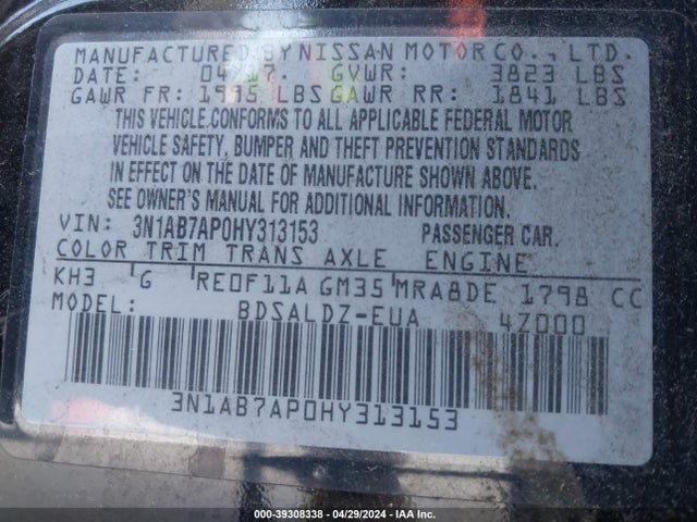 Nissan SENTRA SV 2017 3N1AB7AP0HY313153 Image 9