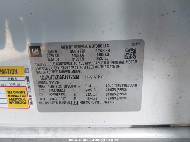 GMC Acadia Denali 2015 1GKKVTKD0FJ112509 Image 9