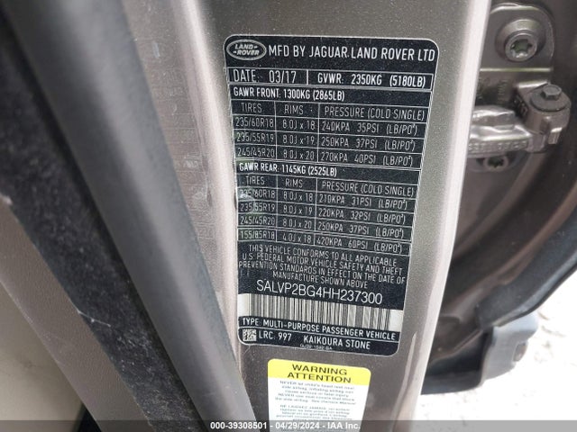 SALVP2BG4HH237300 Land Rover Range Rover Evoque Se/se Premium