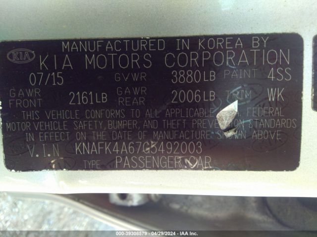 KNAFK4A67G5492003 KIA FORTE LX