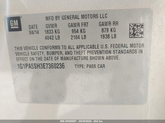 Chevrolet Cruze Ls Auto 2014 1G1PA5SH3E7360236 Image 9