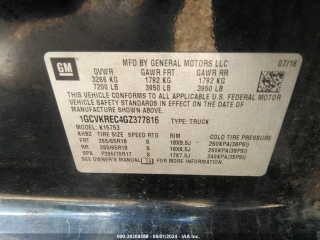 Chevrolet Silverado 1500 2lt 2016 1GCVKREC4GZ377816 Image 9
