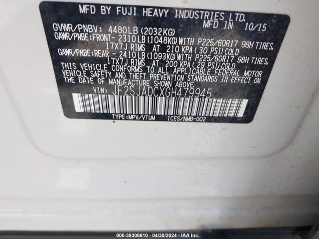 Subaru Forester 2.5i Premium 2016 JF2SJADCXGH479945 Image 9