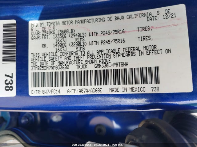 Toyota Tacoma Sr5 V6 2022 3TMBZ5DN7NM033602 Image 9