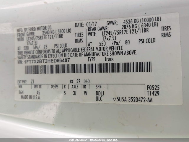 Ford F-250 Xl 2017 1FT7X2BT2HED66487 Image 9