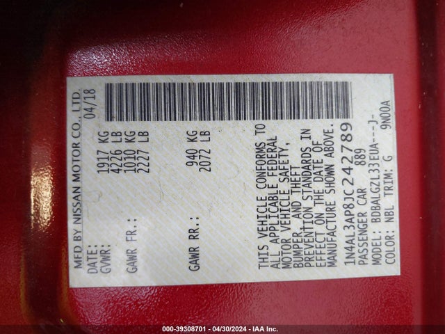Nissan Altima 2.5 S 2018 1N4AL3AP8JC242789 Image 9