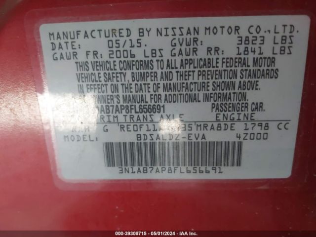 3N1AB7AP8FL656691 Nissan Sentra Fe+ S/s/sl/sr/sv