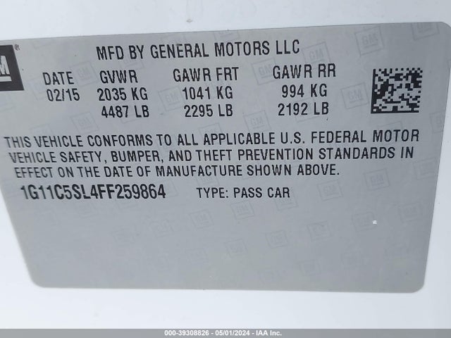 Chevrolet MALIBU 1LT 2015 1G11C5SL4FF259864 Image 9