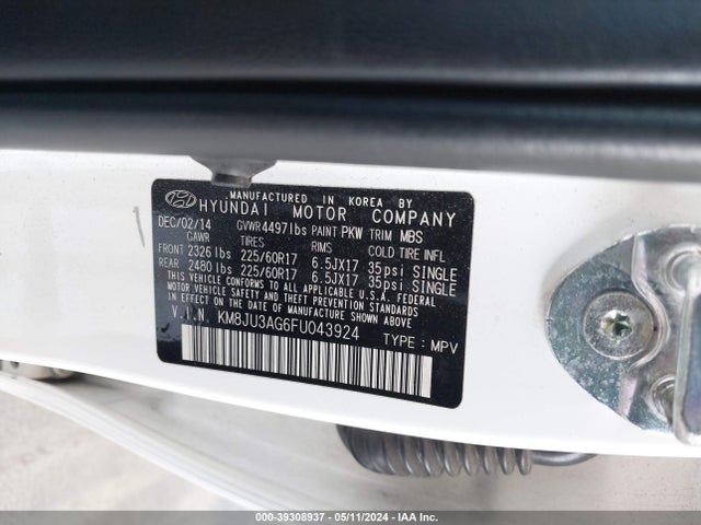 Hyundai TUCSON SE 2015 KM8JU3AG6FU043924 Image 9