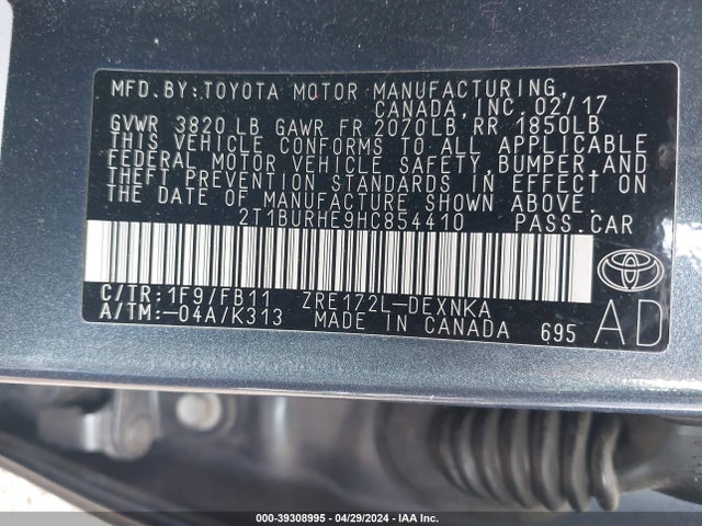Toyota COROLLA LE 2017 2T1BURHE9HC854410 Image 9