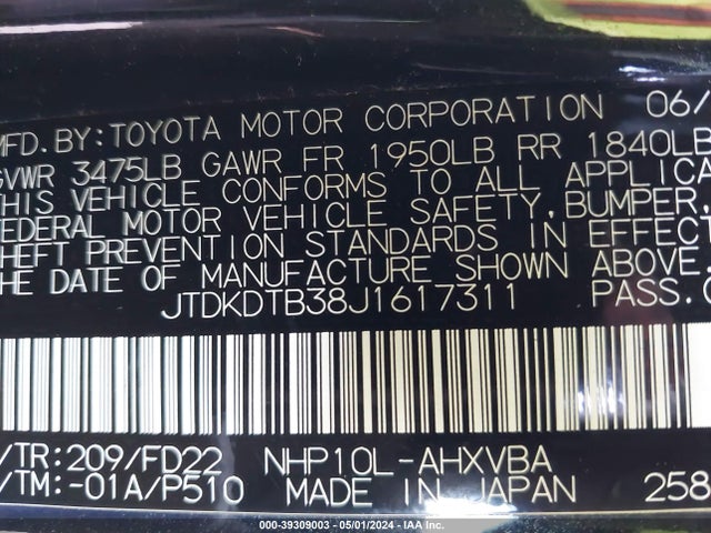 Toyota Prius C One 2018 JTDKDTB38J1617311 Image 9