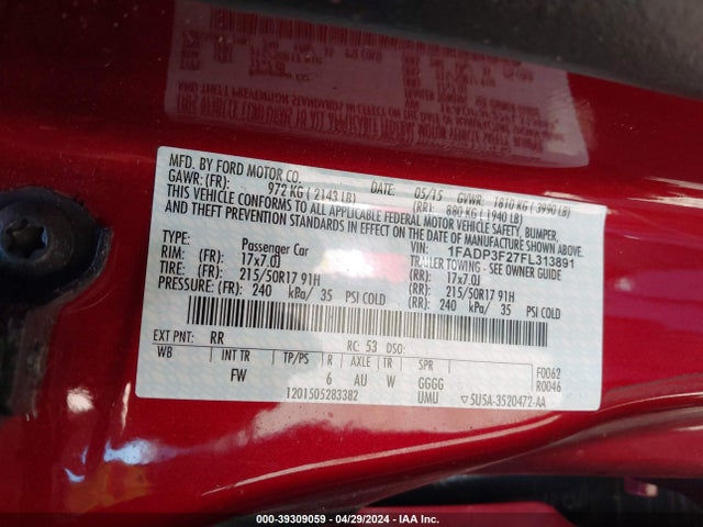 Ford FOCUS SE 2015 1FADP3F27FL313891 Image 9